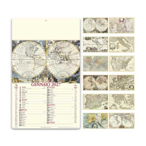 calendario antiche mappe 2027 mensile 12 fogli carta avorio testata rinforzata personalizzabile