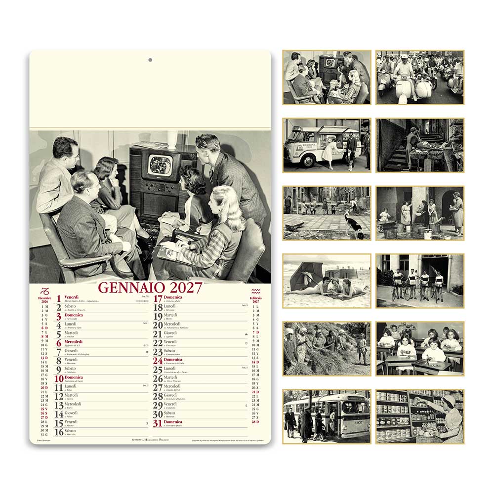 calendario come eravamo mensile 12 fogli carta avorio testata rinforzata personalizzabile