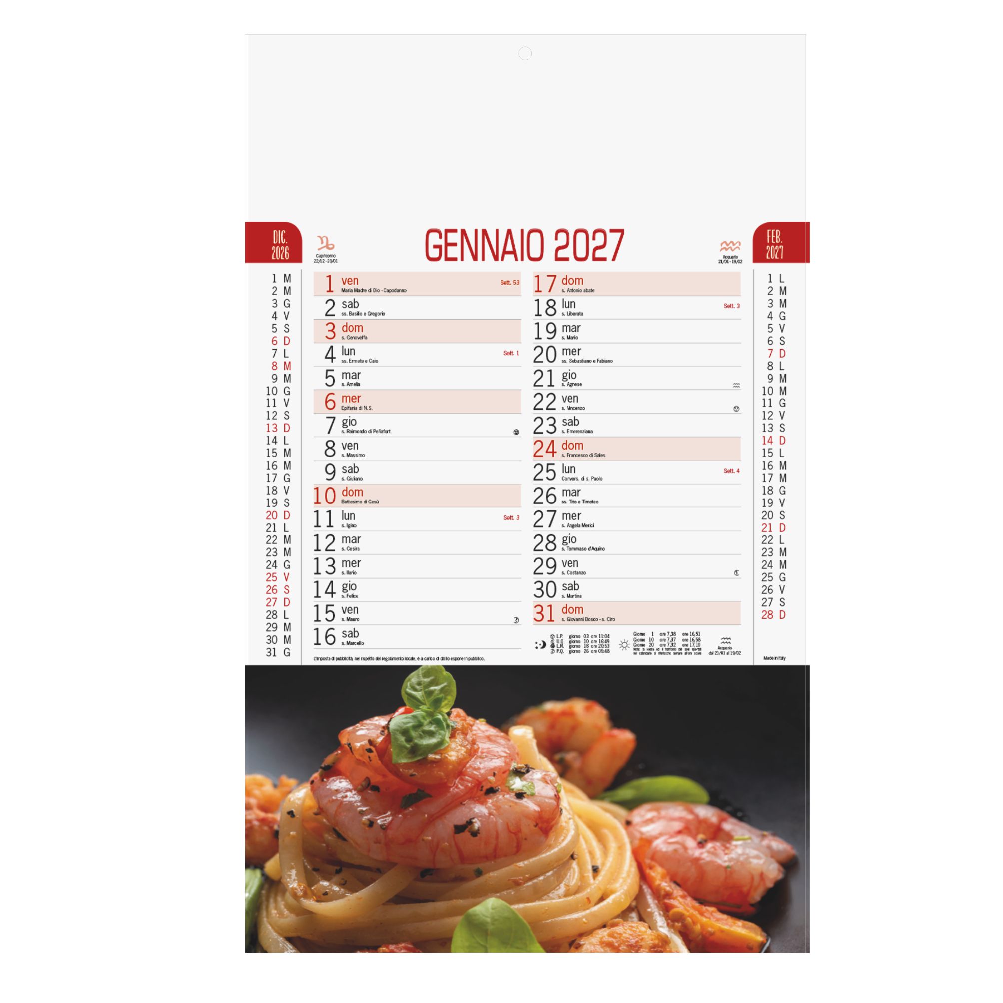 calendario gastronomia trimestrale 12 fogli retro carta patinata testata pressofusa
