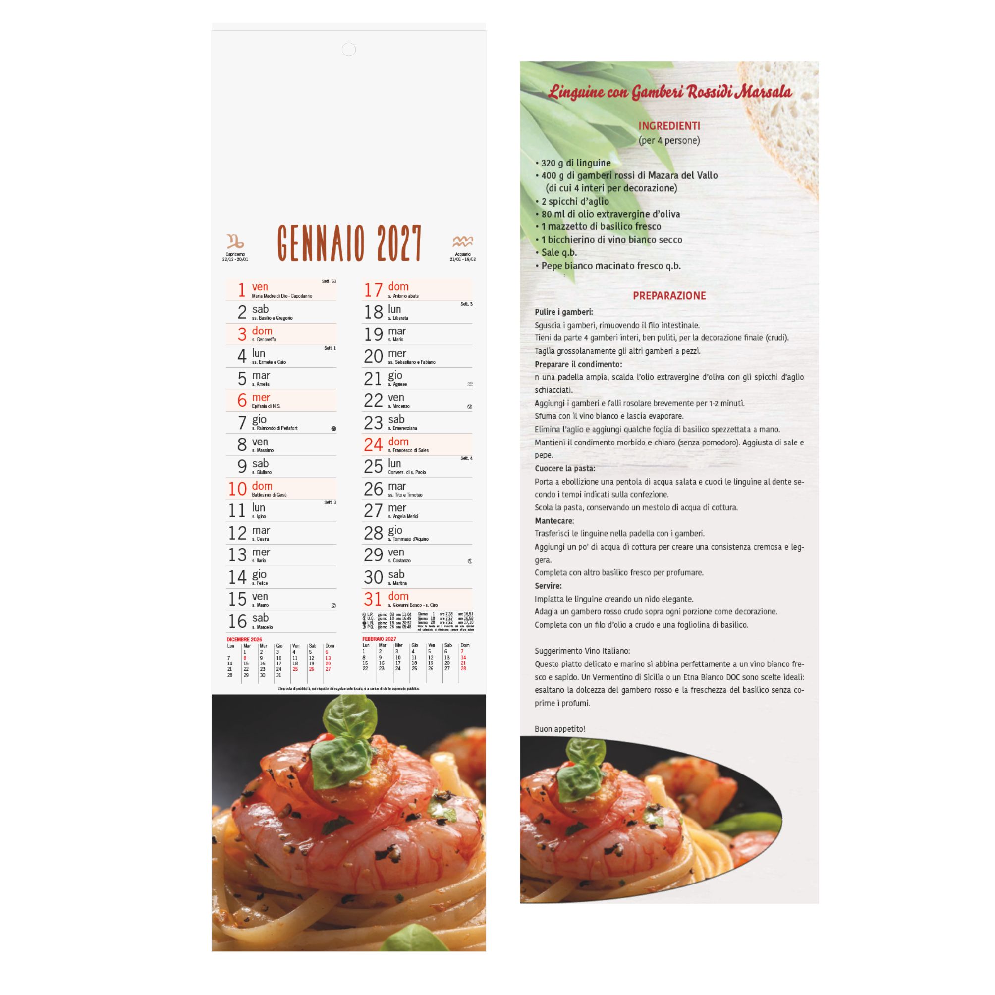 calendario gastronomia trimestrale 12 fogli carta patinata testata pressofusa personalizzabile