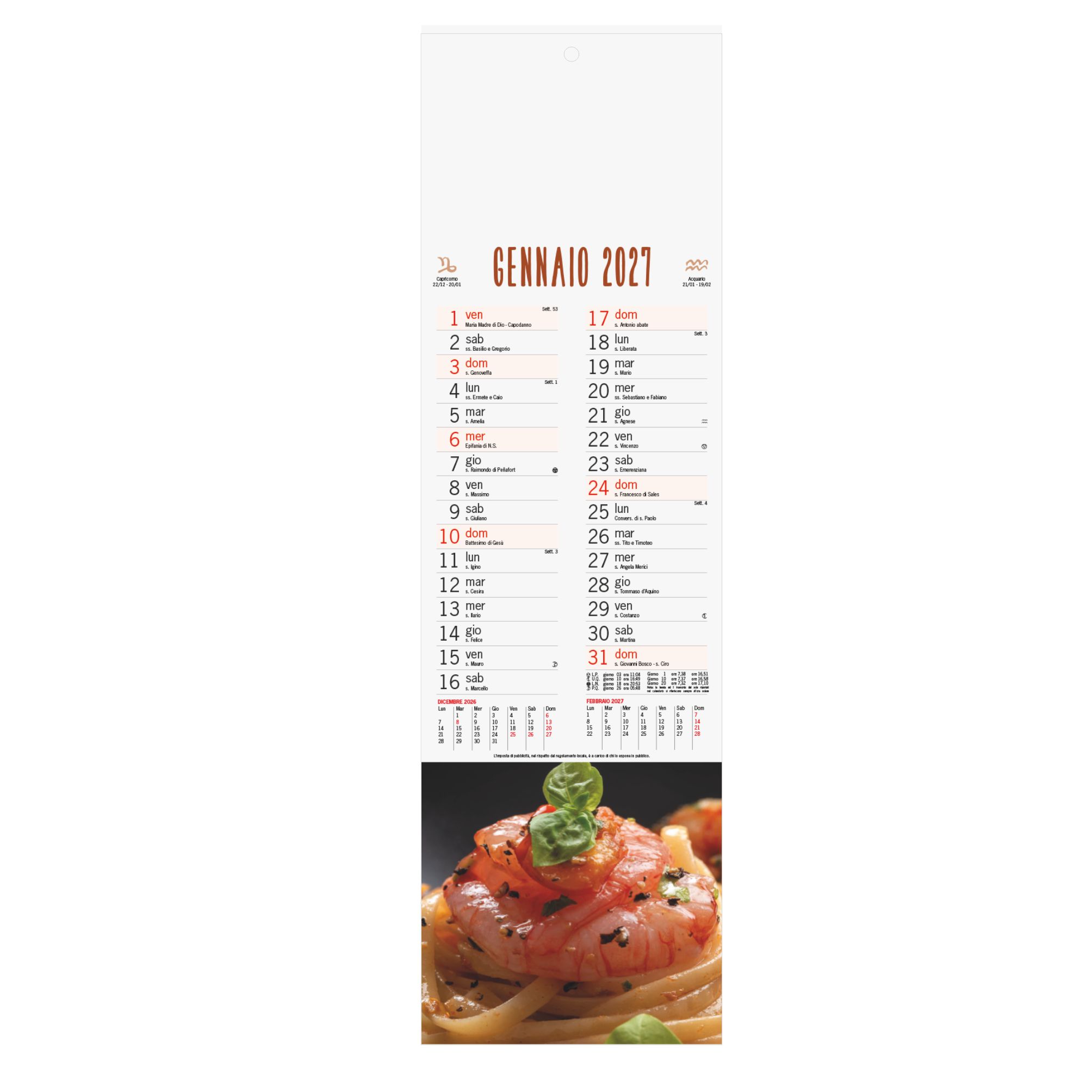 calendario gastronomia trimestrale 12 fogli carta patinata testata pressofusa personalizzabile