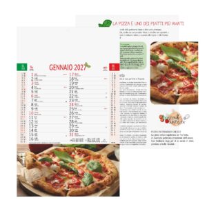 calendario pizza trimestrale 12 fogli retro carta patinata testata pressofusa