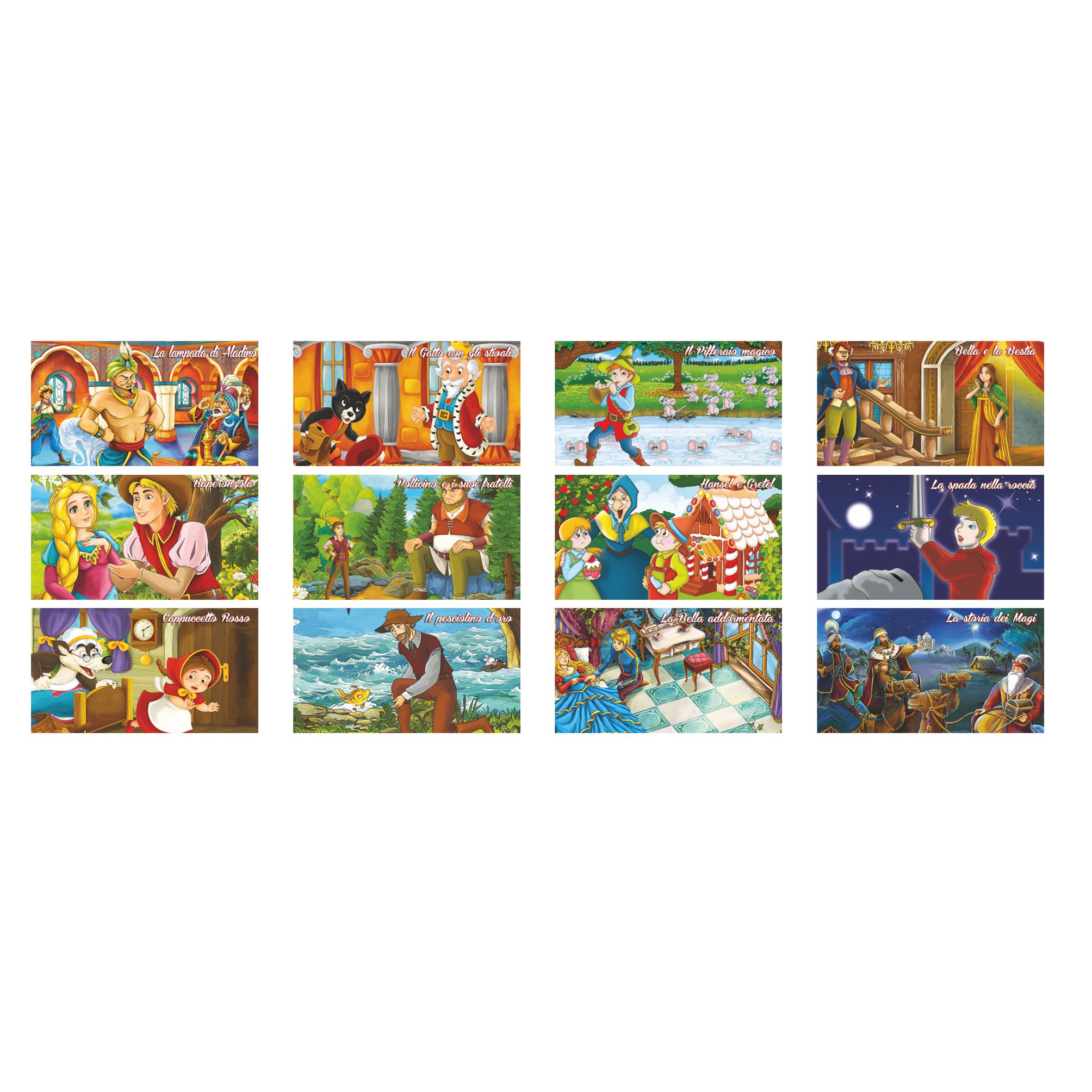 immagini presenti nel calendario fiabe trimestrale 12 fogli carta patinata retro illustrato testata personalizzabile