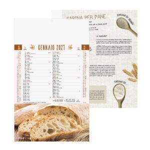 calendario pane trimestrale 12 fogli carta patinata testata pressofusa personalizzabile