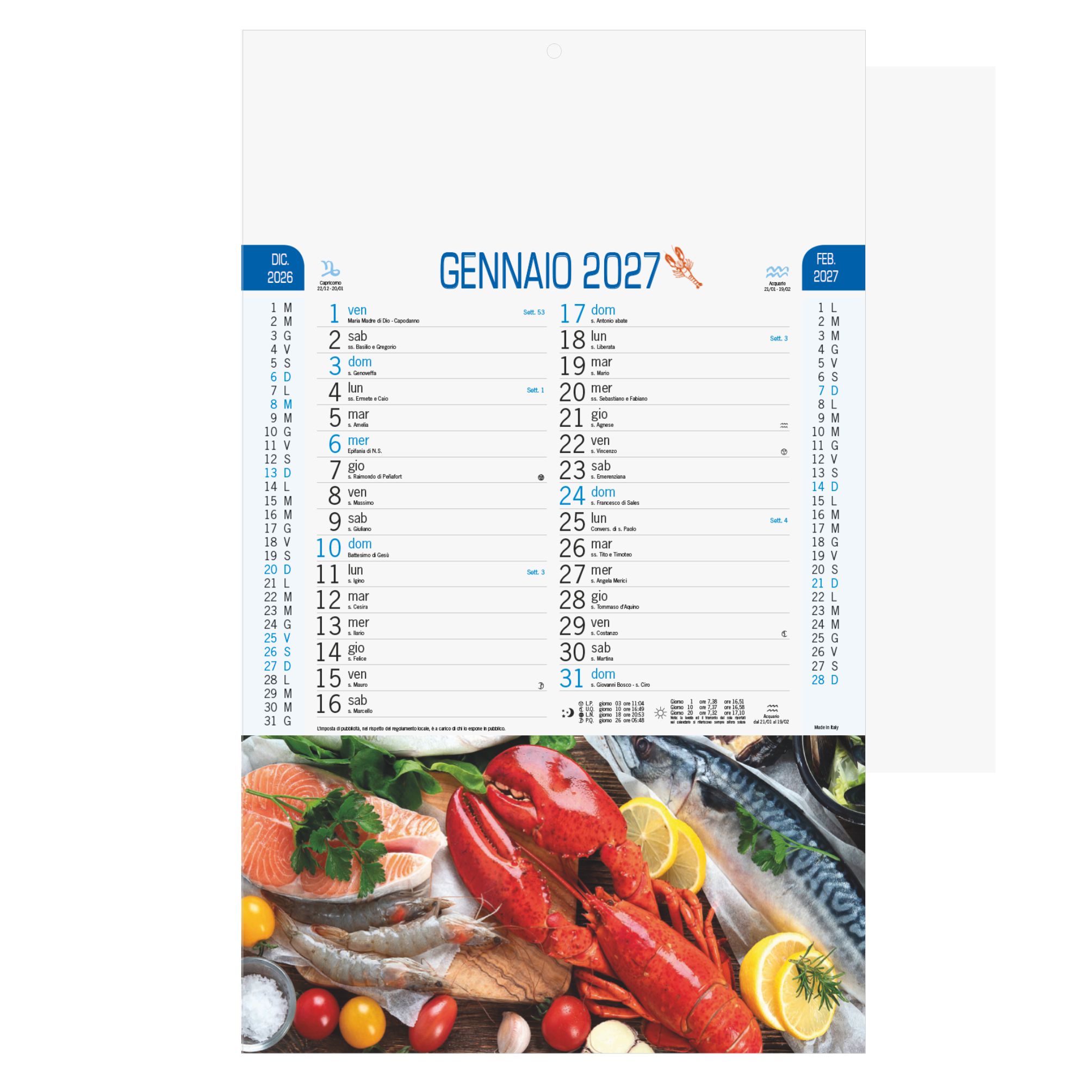 calendario pesce trimestrale 12 fogli carta patinata testata pressofusa personalizzabile