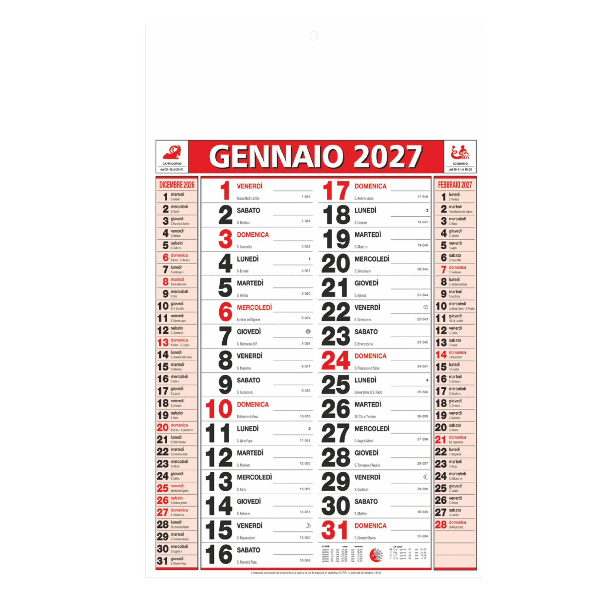 calendario olandese medio trimestrale rosso 12 fogli testata pressofusa