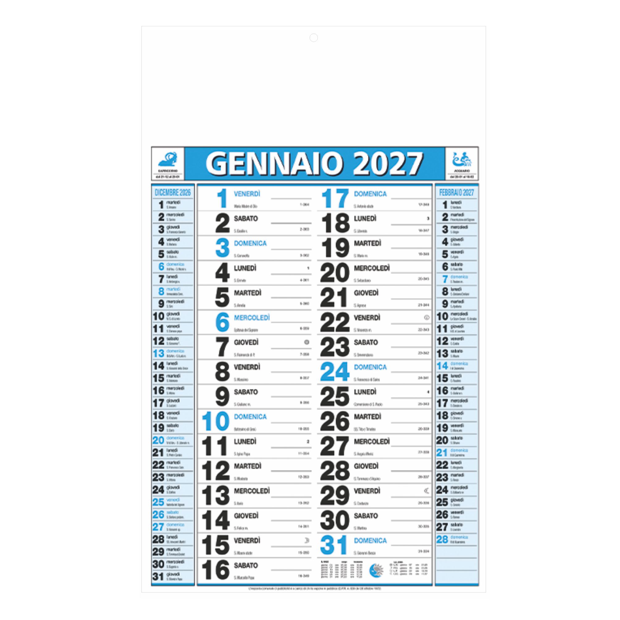 calendario olandese medio trimestrale blu 12 fogli testata pressofusa