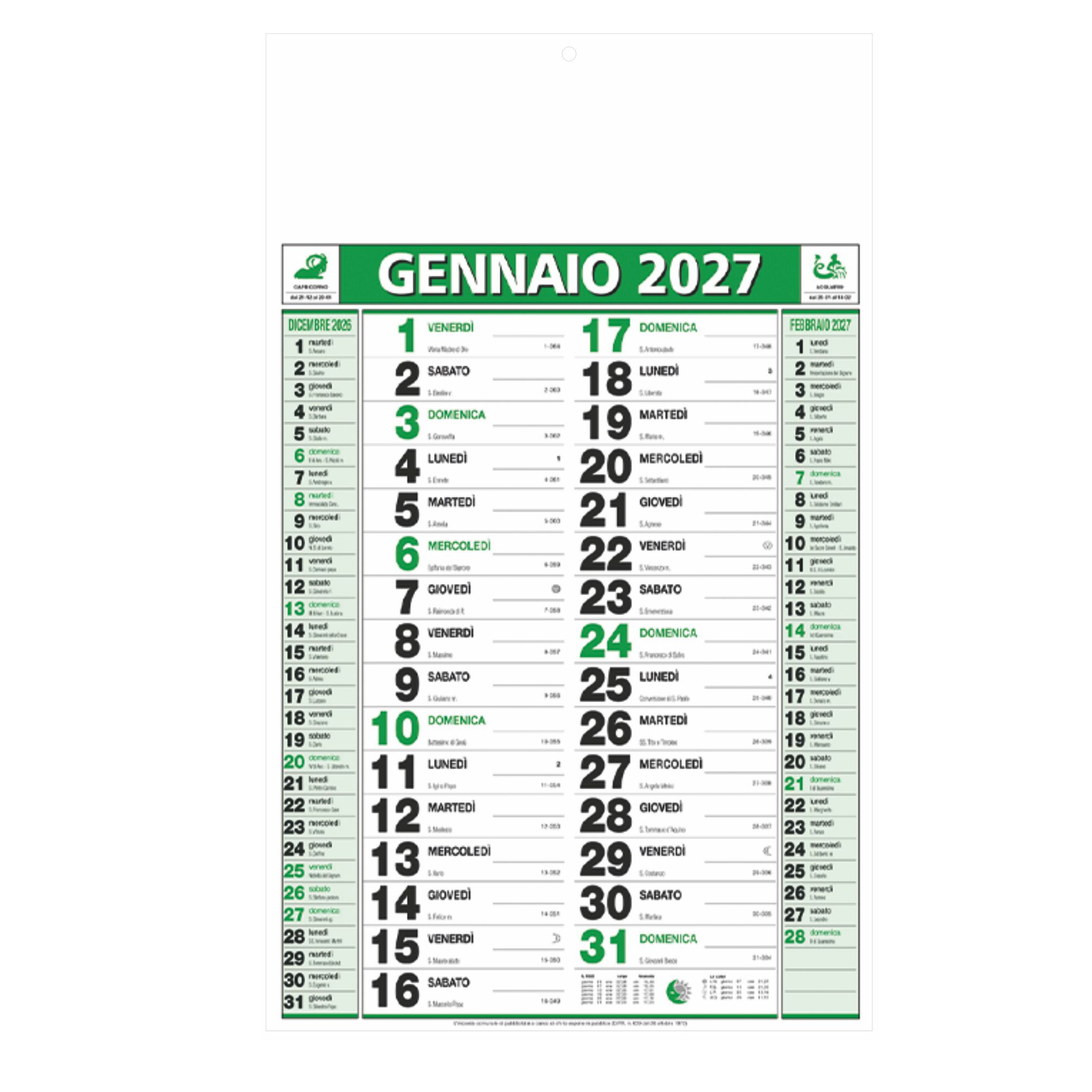 calendario olandese medio trimestrale verde 12 fogli testata pressofusa