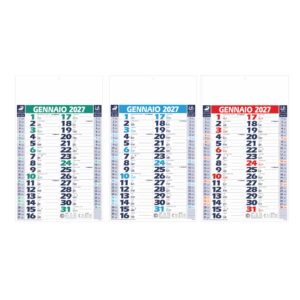 calendario olandese basico trimestrale 12 fogli carta patinata testata pressofusa colori verde rosso blu