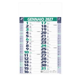 calendario olandese basico trimestrale 12 fogli carta patinata testata pressofusa colore verde