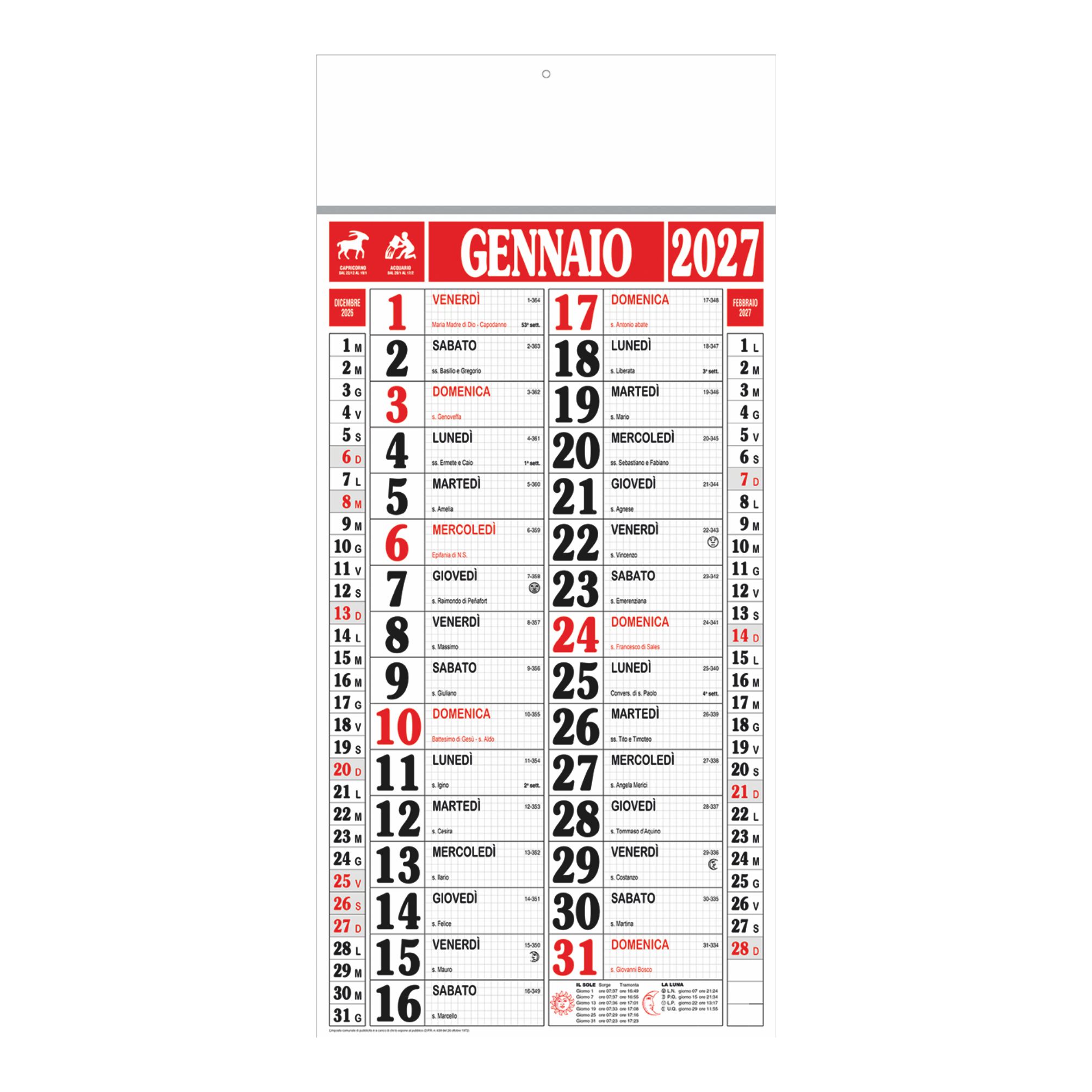 calendario olandese maxi quadrettato 12 fogli carta patinata astina metallica colore rosso