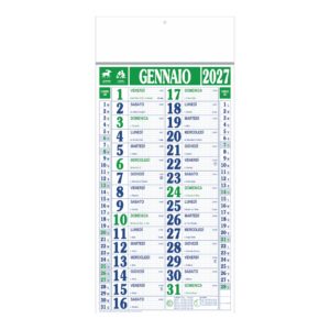 calendario olandese maxi quadrettato 12 fogli carta patinata astina metallica colore verde