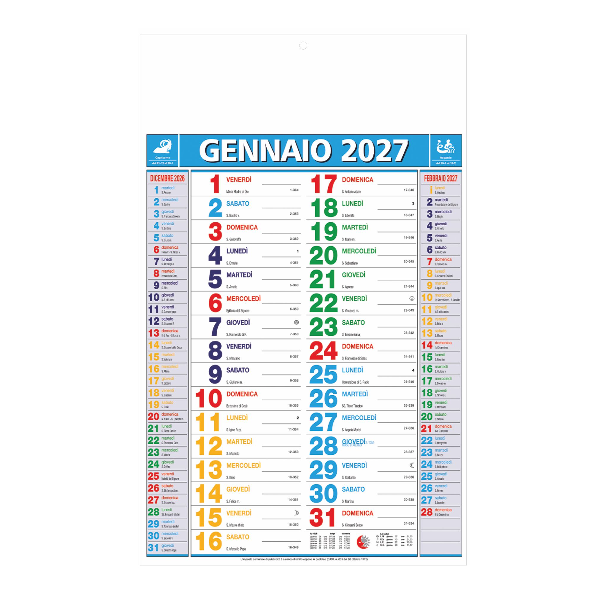 calendario olandese multicolor trimestrale 12 fogli carta patinata testata pressofusa personalizzabile