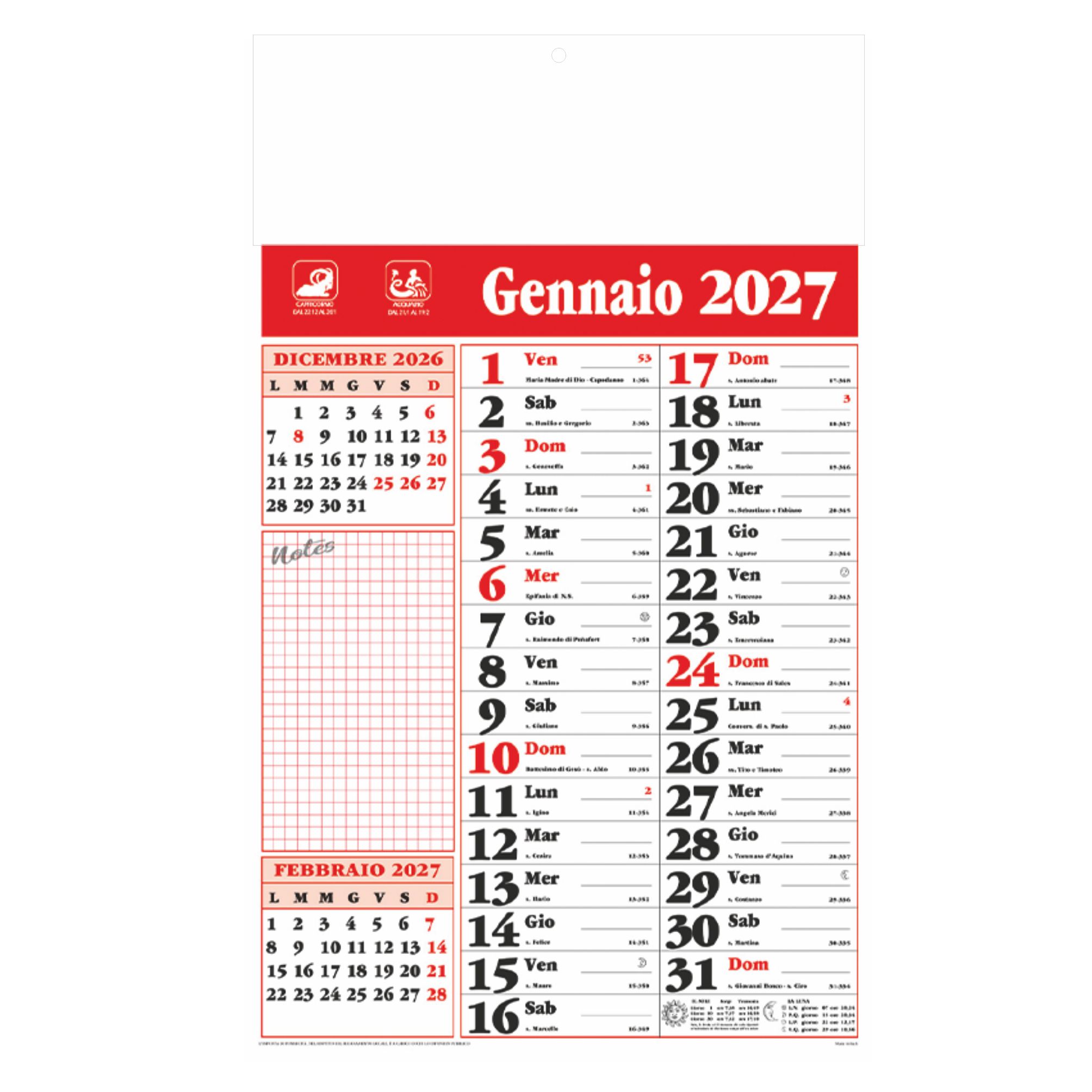 calendario olandese notes 12 fogli carta patinata testata pressofusa colore rosso