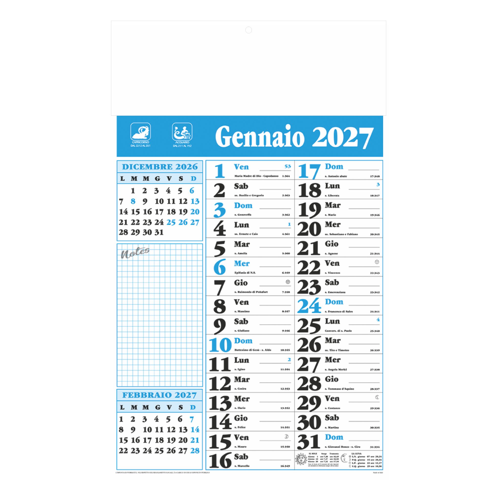 calendario olandese notes 12 fogli carta patinata testata pressofusa colore blu