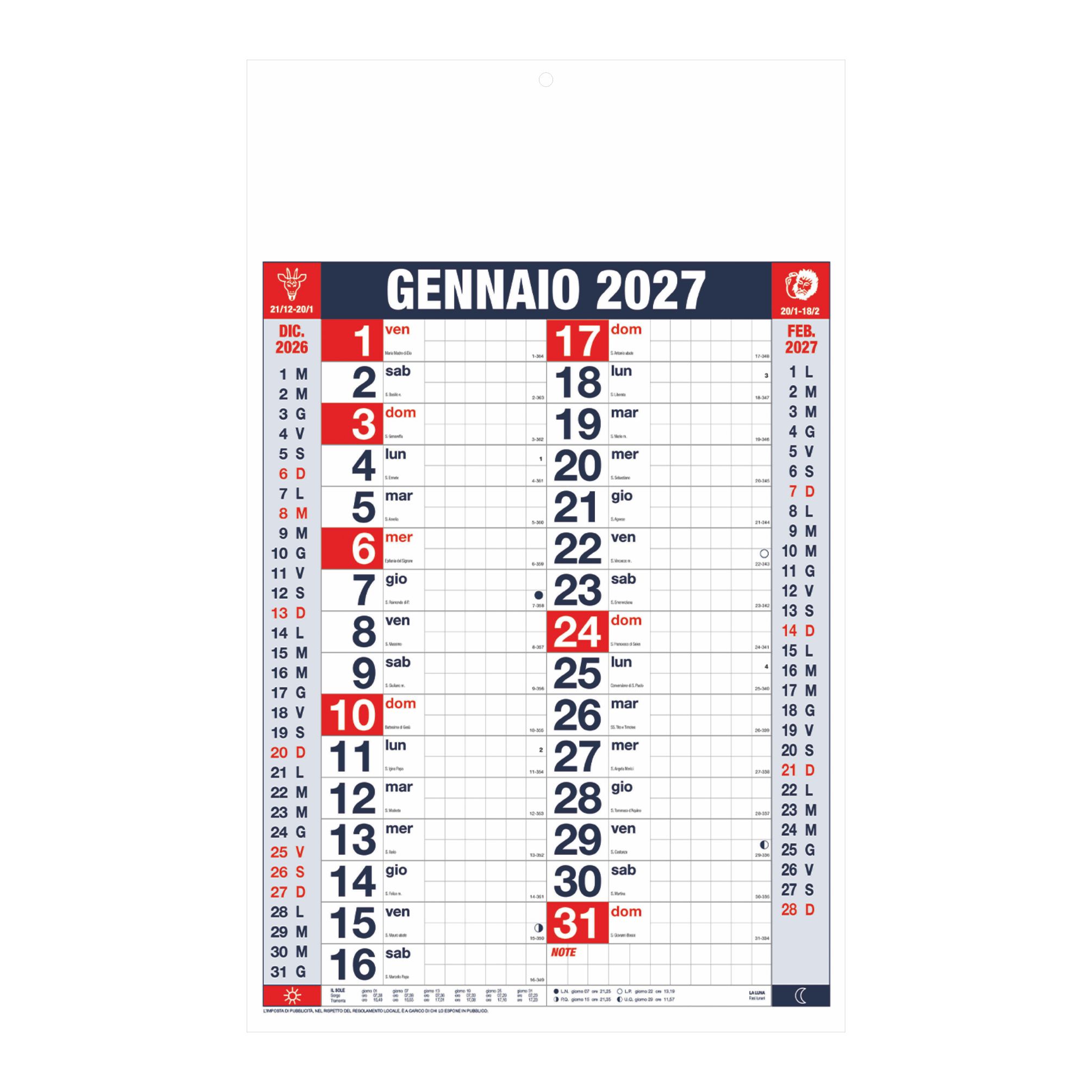 calendario olandese quadrettato 12 fogli carta patinata testata pressofusa personalizzabile