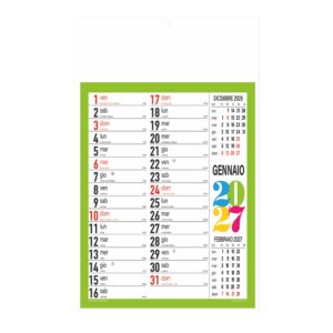 calendario svedese trimestrale 12 fogli con testata pressofusa personalizzabile colore verde