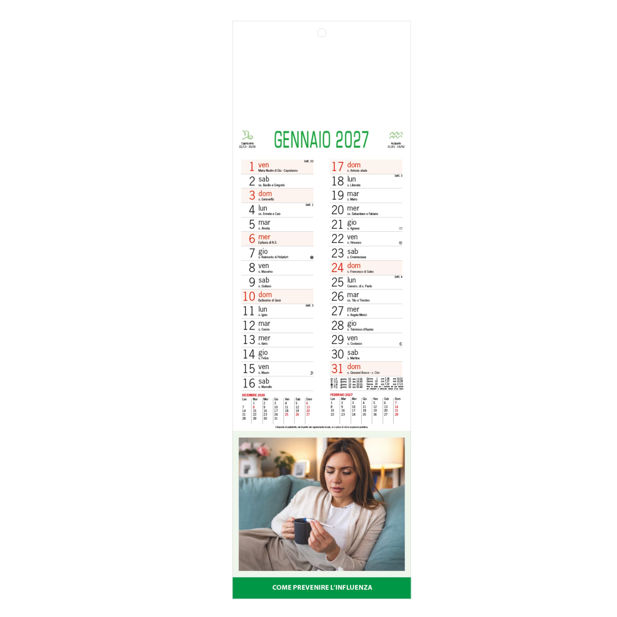 calendario consigli del farmacista trimestrale 12 fogli carta patinata testata personalizzabile