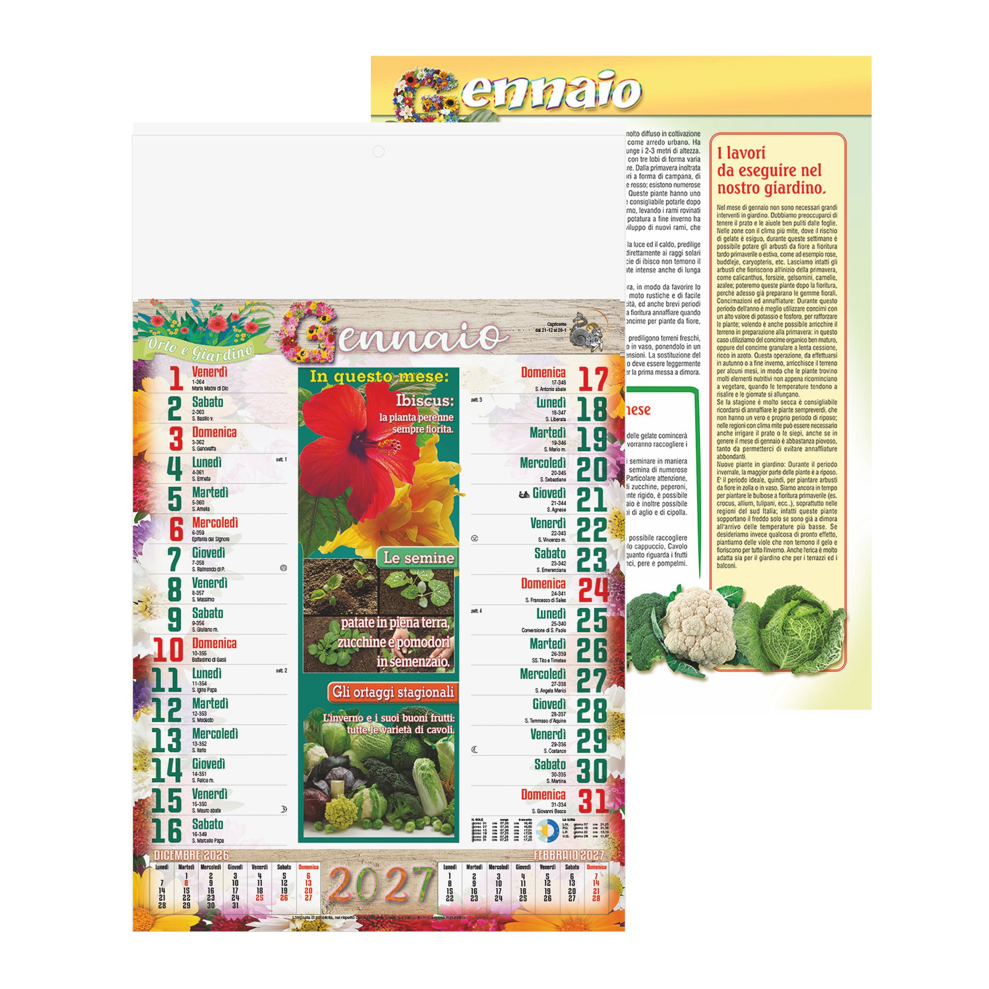 calendario orto e giardino trimestrale 12 fogli carta patinata testata pressofusa personalizzabile