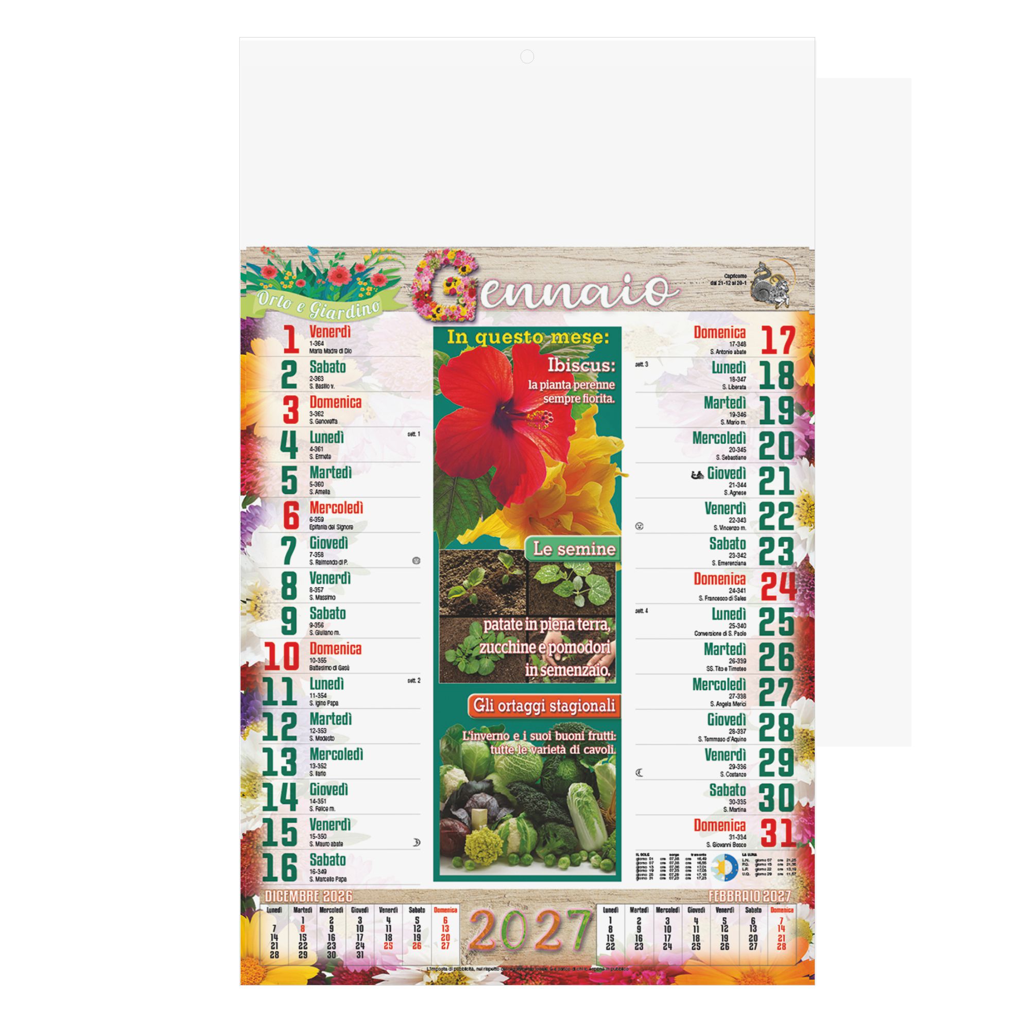 calendario orto e giardino trimestrale 12 fogli carta patinata testata pressofusa personalizzabile
