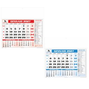 calendario americano trimestrale 12 fogli carta patinata testata pressofusa colori rosso blu