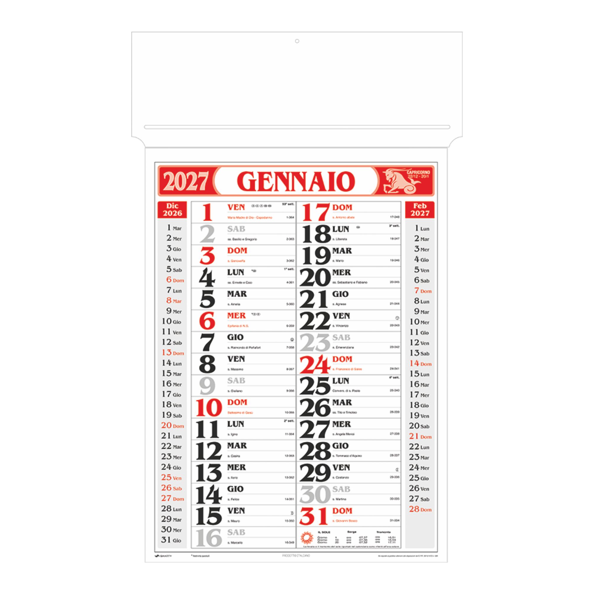 calendario olandese passafoglio trimestrale 12 fogli testata rinforzata colore rosso