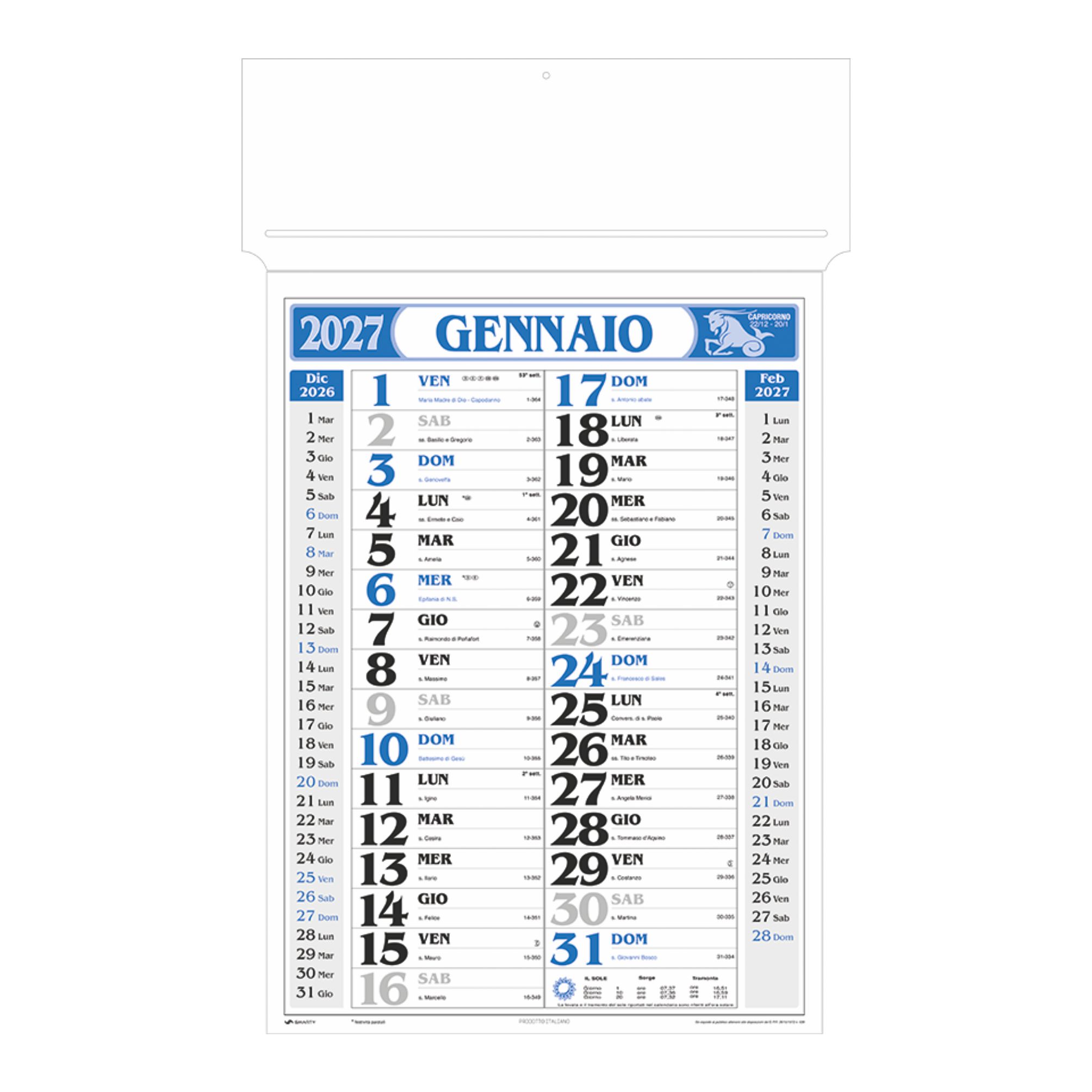 calendario olandese passafoglio trimestrale 12 fogli testata rinforzata colore blu