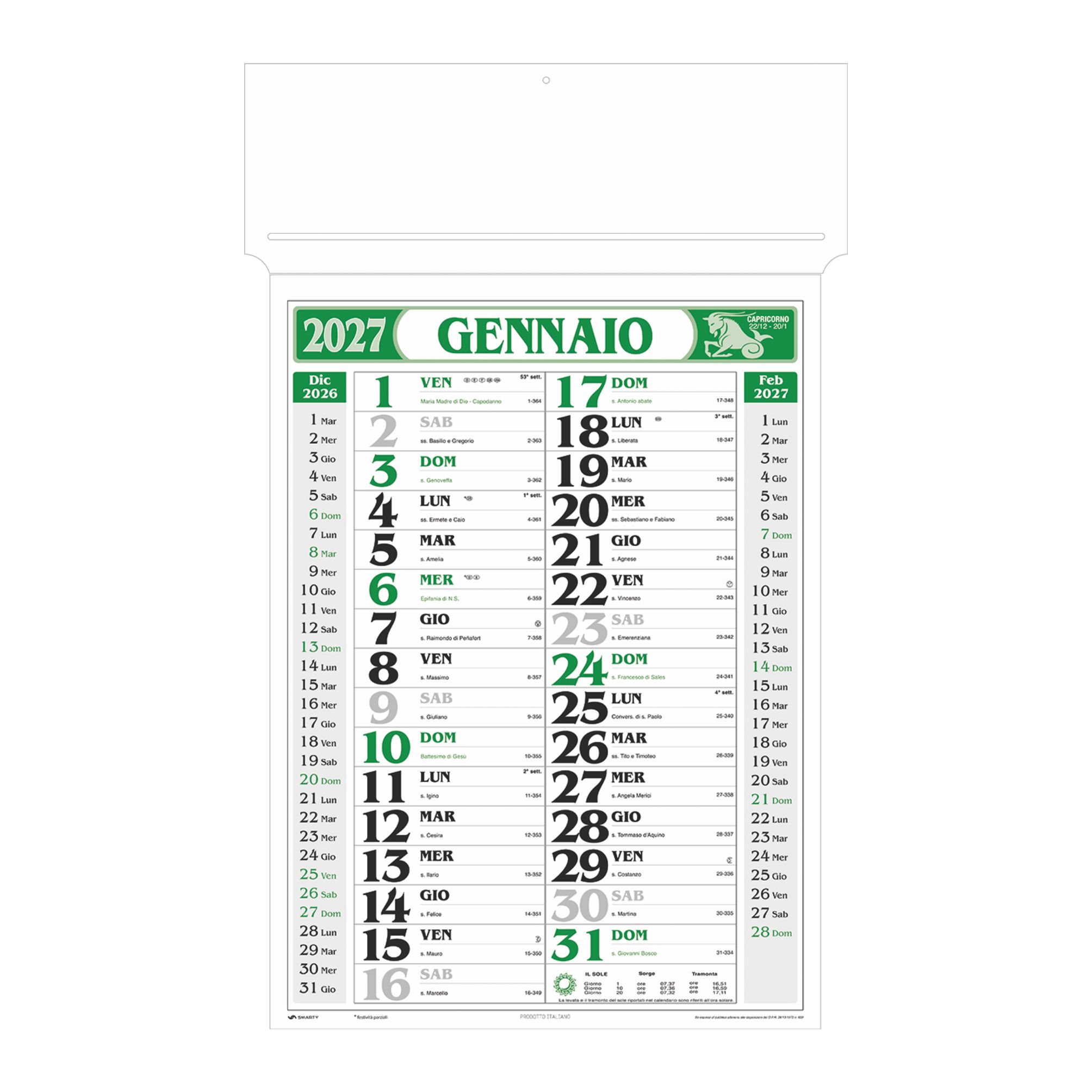 calendario olandese passafoglio trimestrale 12 fogli testata rinforzata colore verde