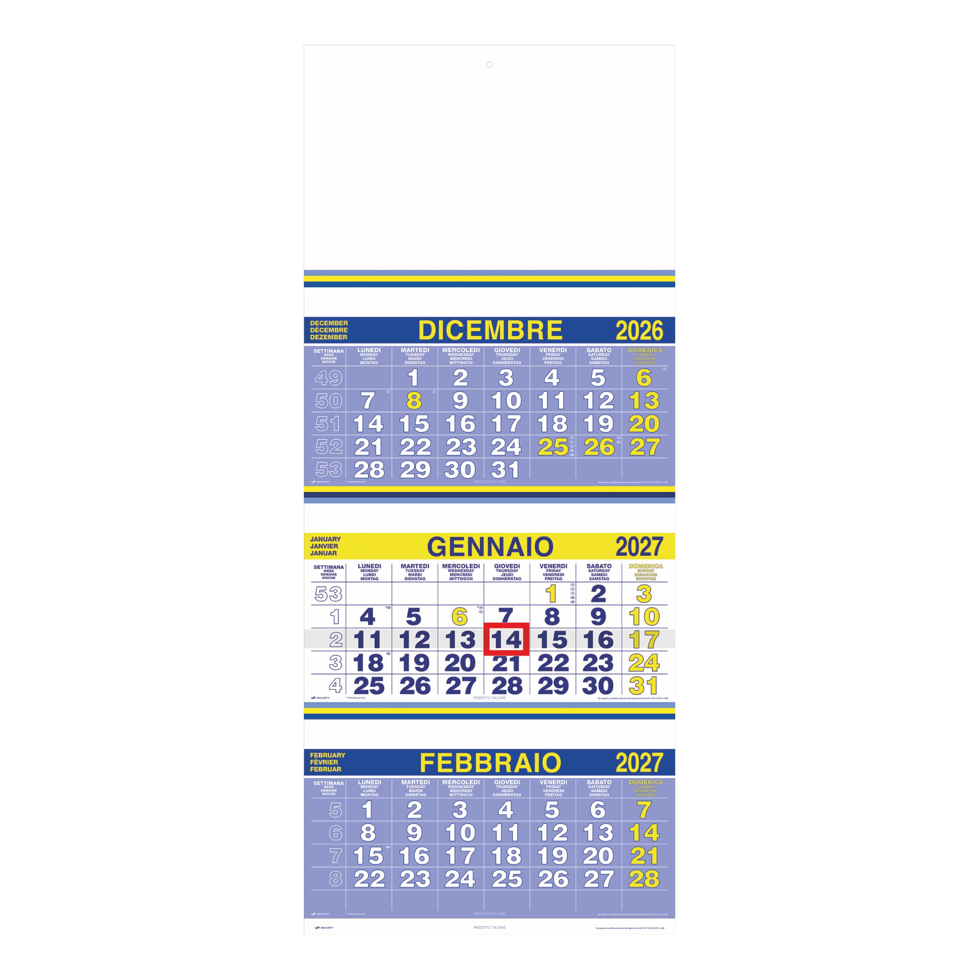 calendario trittico flux trimestrale 12 fogli carta patinata cursore evidenziagiorno