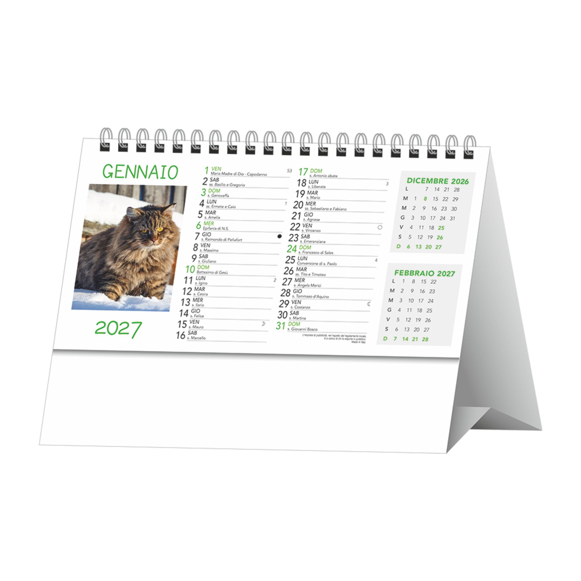 retro calendario da tavolo cani e gatti con spirale 12 fogli piedino personalizzabile