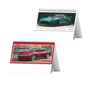 calendario da tavolo auto sportive con spirale 13 fogli piedino personalizzabile