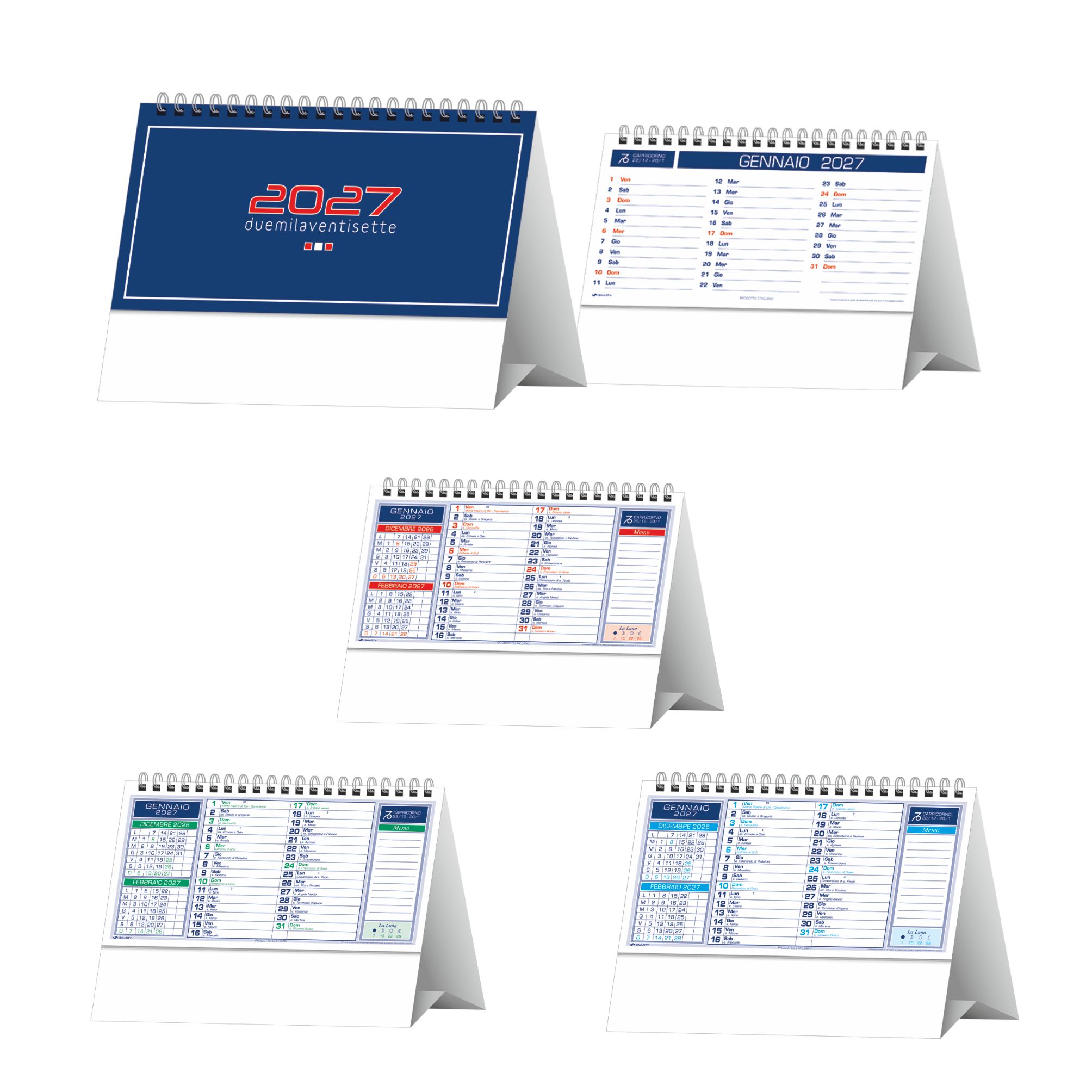 calendario da tavolo basic trimestrale 13 fogli carta naturale 80g piedino personalizzabile