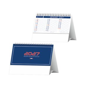fronte retro del calendario da tavolo basic trimestrale 13 fogli carta naturale 80g piedino personalizzabile