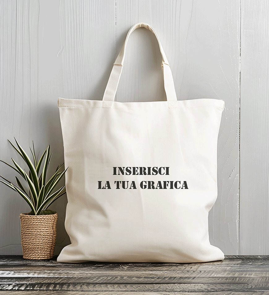 Borsa shopping in cotone natural 38x42 cm personalizzabile con manici lunghi e testo Inserisci la tua grafica