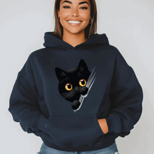 Felpa donna personalizzata con cappuccio blu navy con grafica gattino Creati Per Te JRC