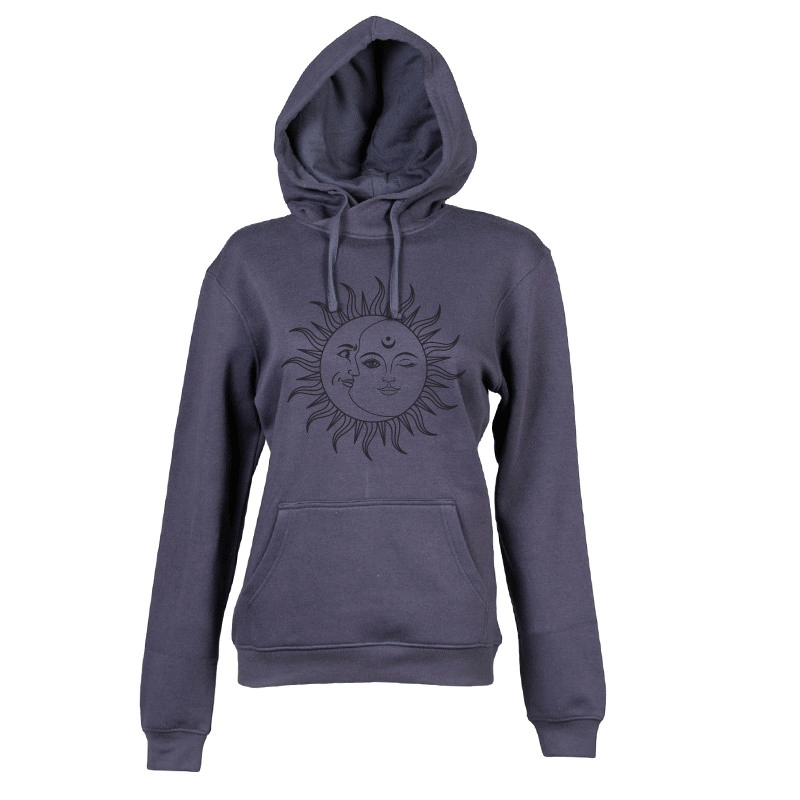 Felpa donna personalizzata con cappuccio blu navy con grafica sole e luna Creati Per Te JRC