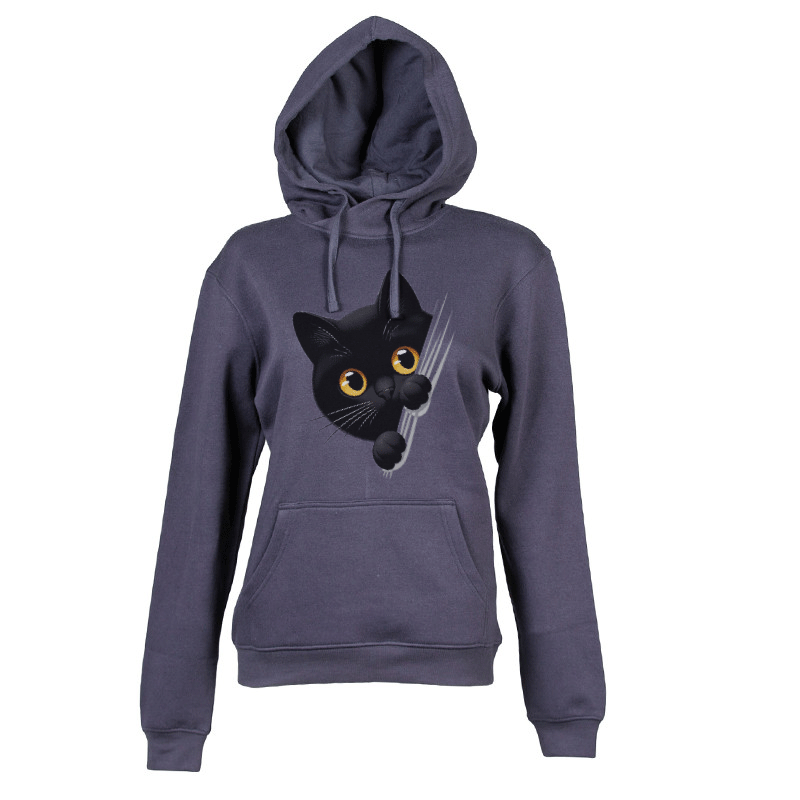 Felpa donna personalizzata con cappuccio blu navy con grafica gattino Creati Per Te JRC