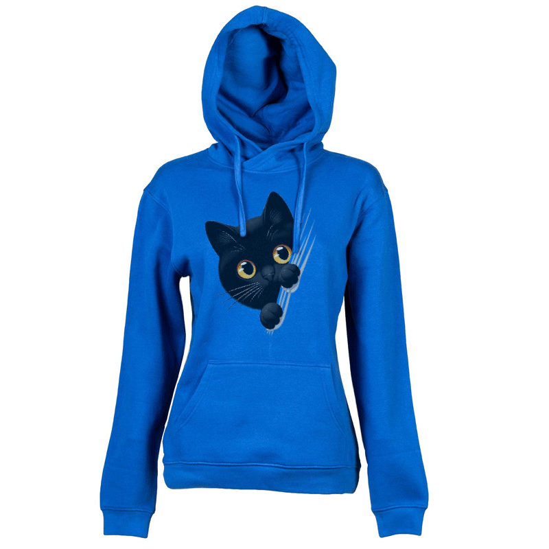 Felpa donna personalizzata con cappuccio blu royal con grafica gattino Creati Per Te JRC