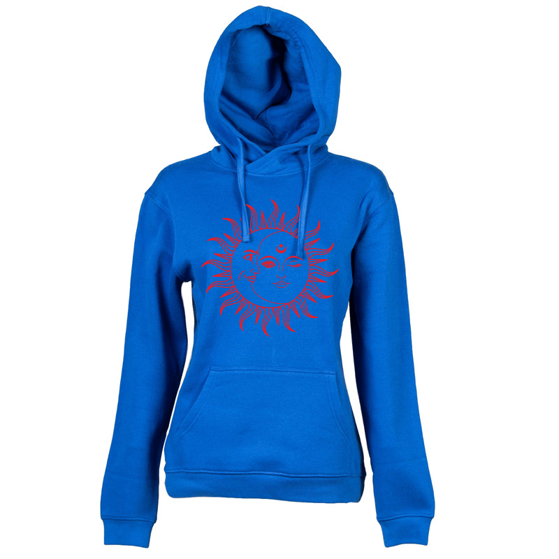 Felpa donna personalizzata con cappuccio blu royal con grafica sole e luna Creati Per Te JRC