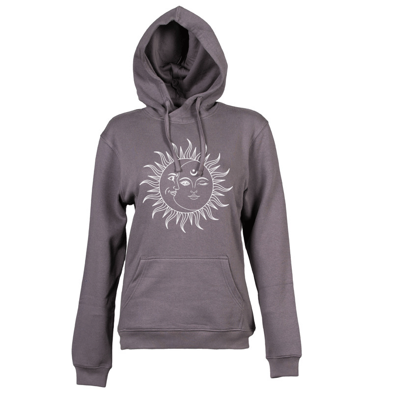 Felpa donna personalizzata con cappuccio grigio scuro con grafica sole e luna Creati Per Te JRC