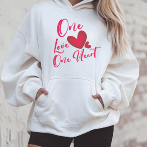 Felpa donna One Love One Heart con cappuccio bianca Creati Per Te JRC