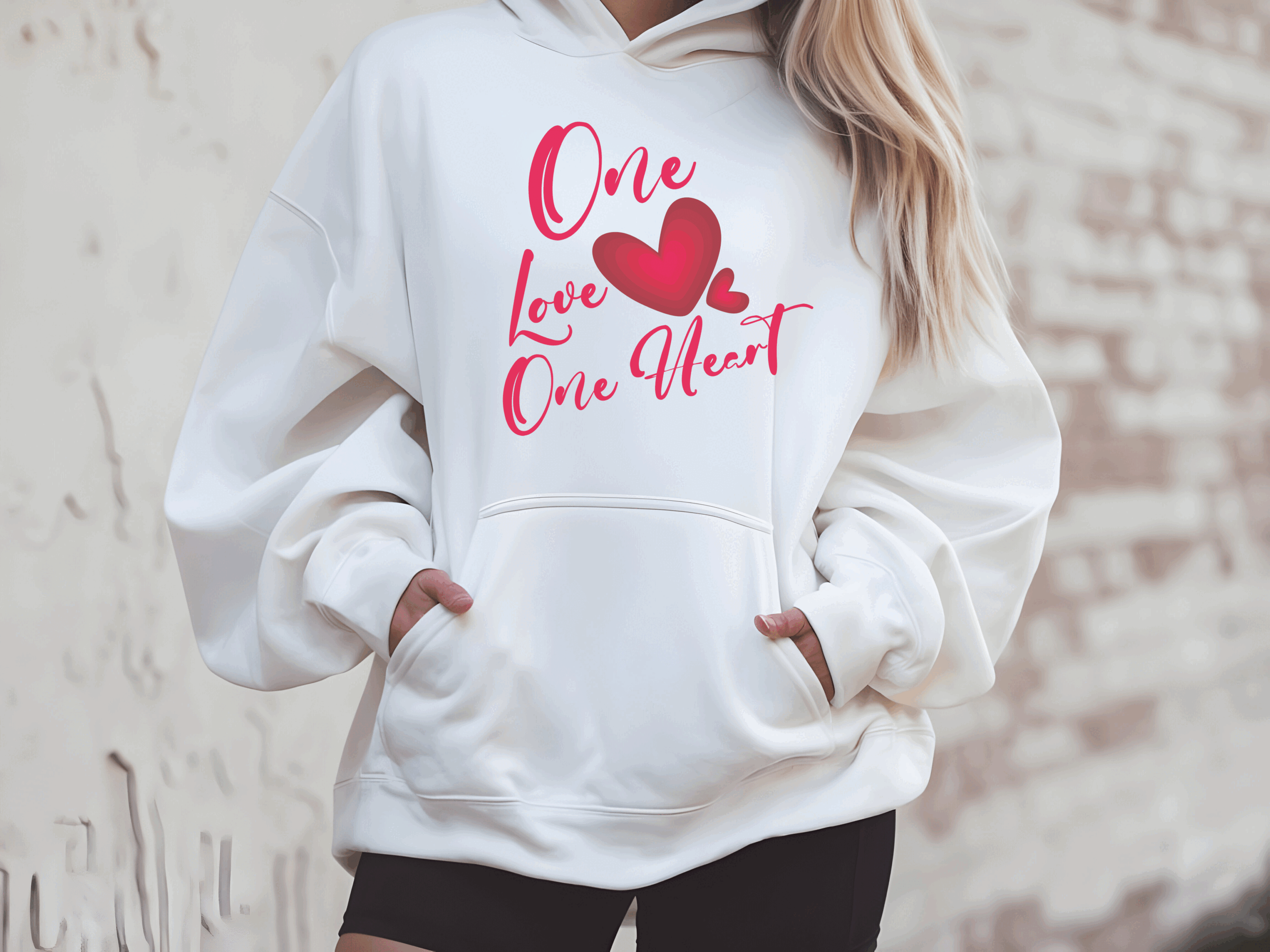 Felpa donna One Love One Heart con cappuccio bianca Creati Per Te JRC