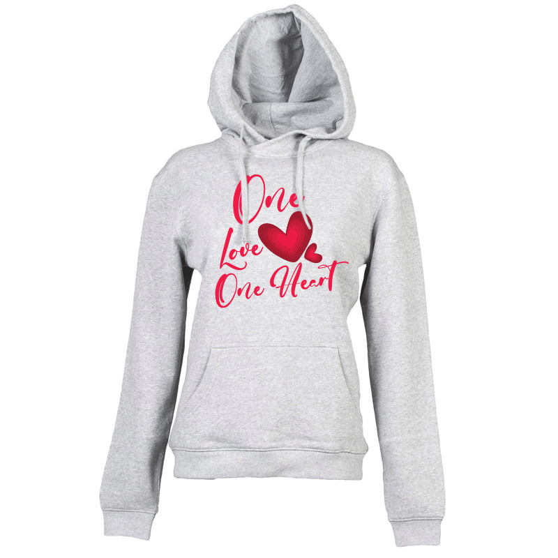 Felpa donna One Love One Heart con cappuccio grigio melange Creati Per Te JRC