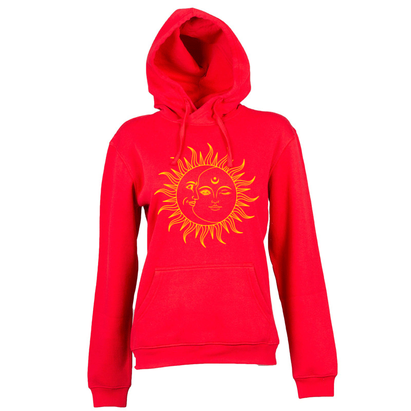 Felpa donna personalizzata con cappuccio rossa con grafica sole e luna Creati Per Te JRC