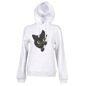 Felpa donna personalizzata con cappuccio bianca con grafica gattino Creati Per Te JRC