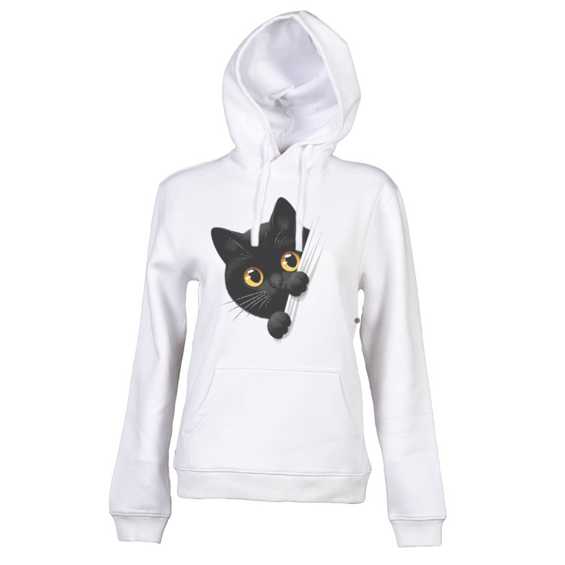Felpa donna personalizzata con cappuccio bianca con grafica gattino Creati Per Te JRC