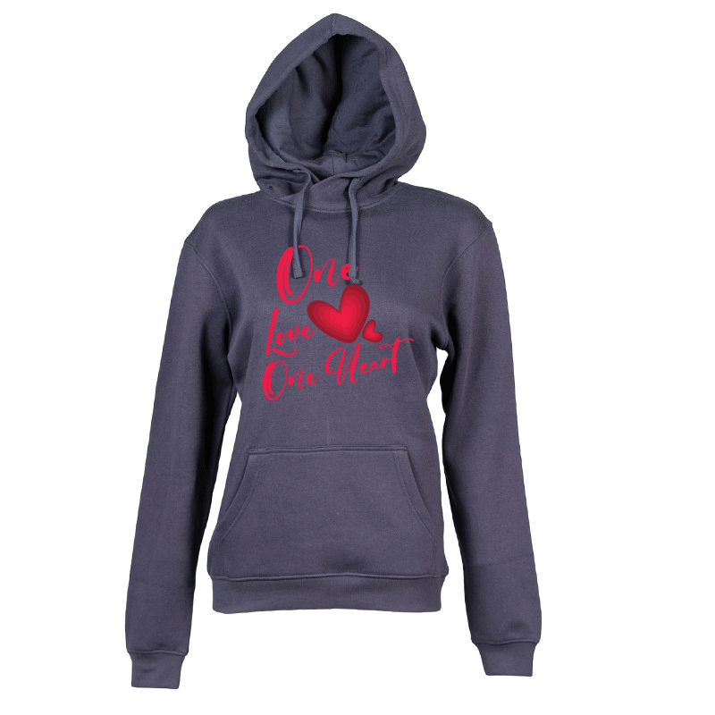Felpa donna One Love One Heart con cappuccio blu navy Creati Per Te JRC