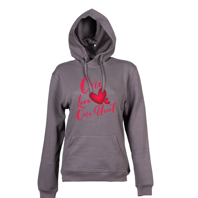Felpa donna One Love One Heart con cappuccio grigio scuro Creati Per Te JRC