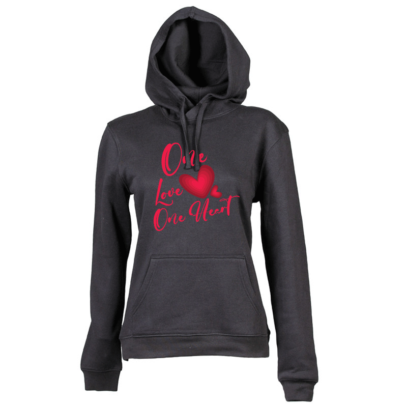 Felpa donna One Love One Heart con cappuccio nera Creati Per Te JRC