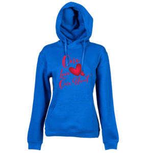 Felpa donna One Love One Heart con cappuccio bianca Creati Per Te JRC blu royal